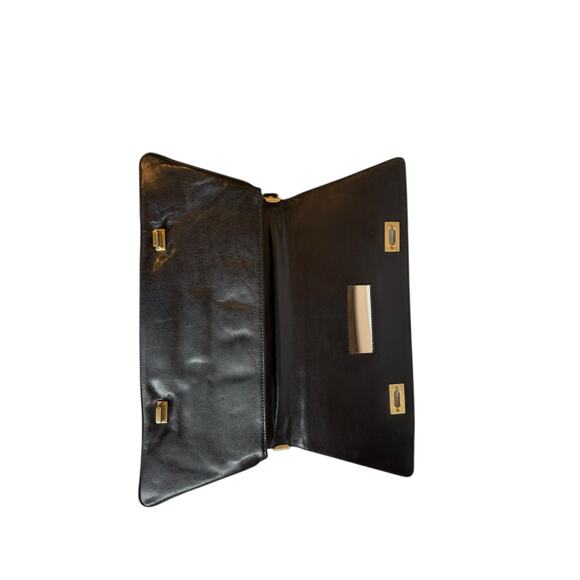 Alexis Hudson Black Leather Top Handle Bag – Y2K Purse w/ Gold Turnlock Accents - Picture 6 of 11